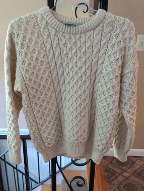 Vintage Gaeltarra Ireland Pure Wool Aran Fisherman Cable Knit Sweater Size
